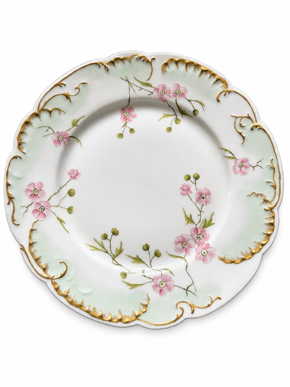 Vintage Haviland & Co France Hand Painted Floral Plate Scalloped Edge